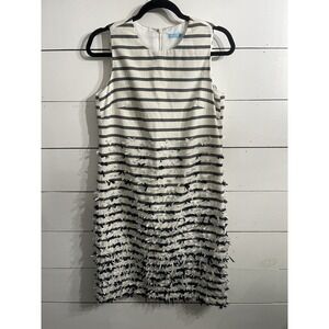 J. McLaughlin Jane Shift Dress Sleeveless Striped Bows Navy/White Size 2 NWT‎